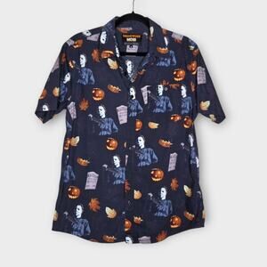 MOB Middle of Beyond Michael Meyers Halloween Print Button Down Shirt Men's Med